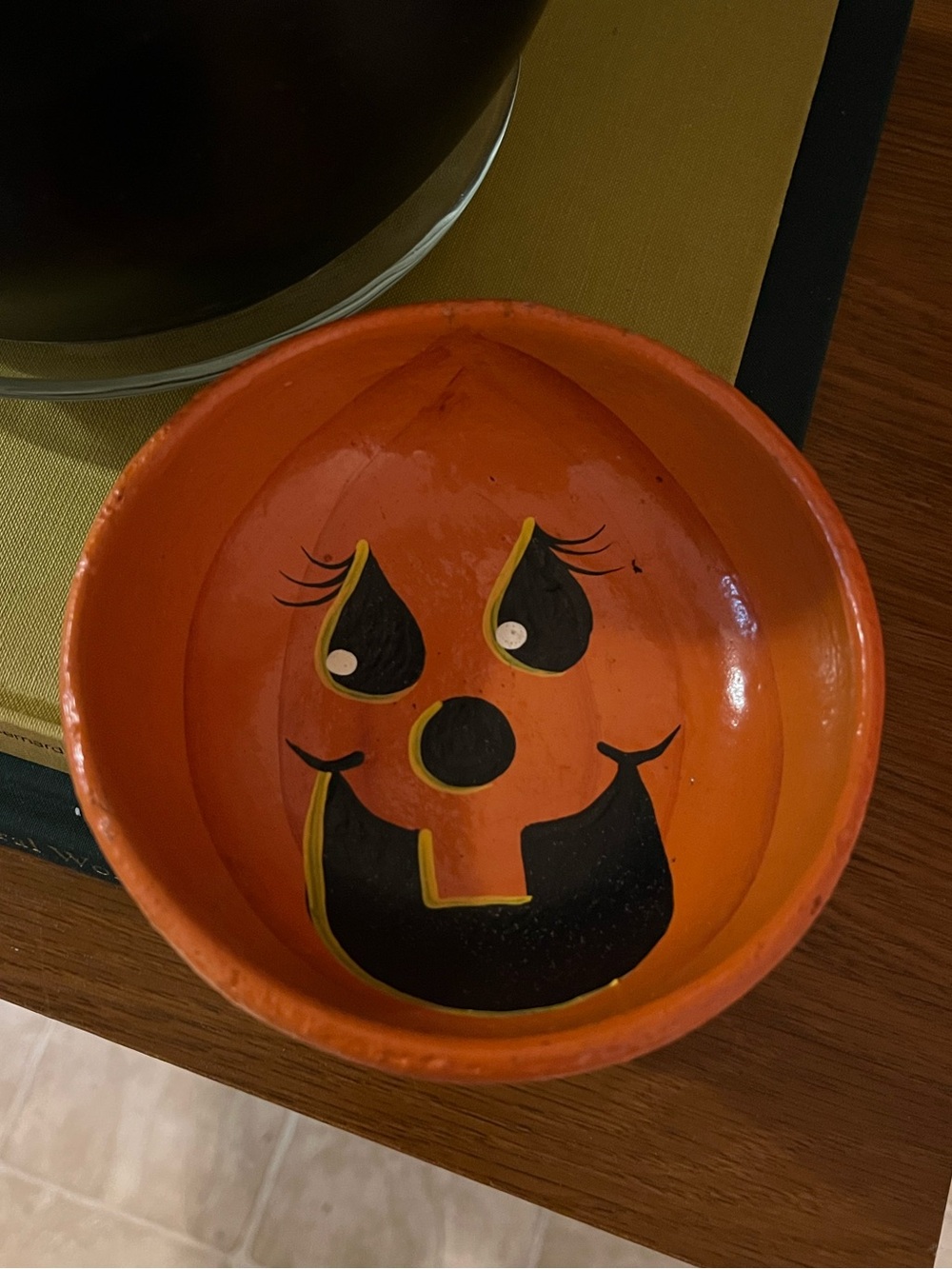 Hand-Painted Halloween Pumpkin Bowl - Orange & Black